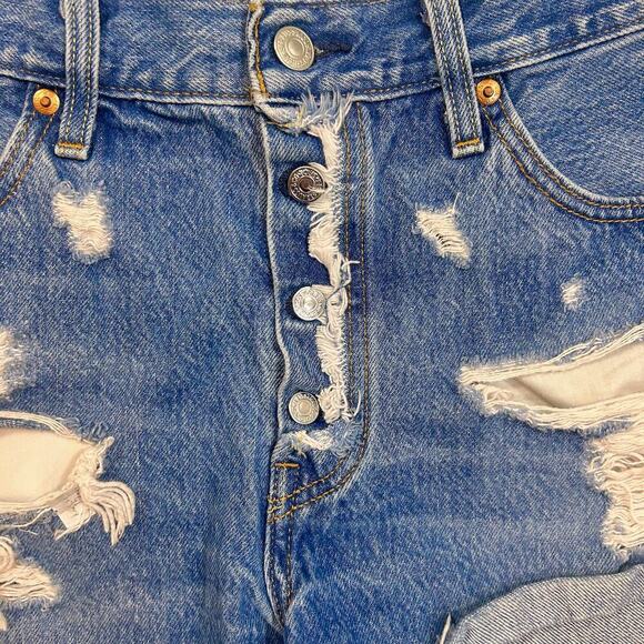 LEVIS 501 Button Fly Coastal Cowgirl Summer Grunge Festival Shorts Raw Hem 29" - Picture 4 of 11